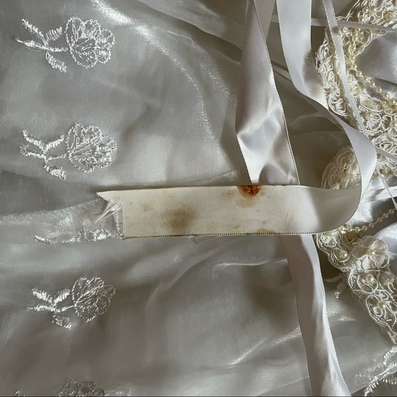 vintage baby girls white christening baptism dress with cap sleeves - Picture 5 of 11